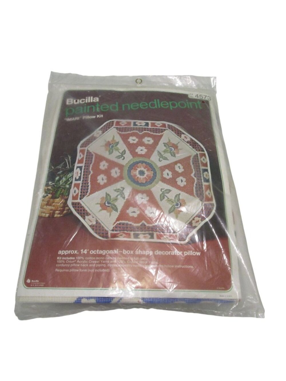Bucilla Imari Box Pillow Painted Needlepoint Kit Octagonal Kit With Yarn & Canv
